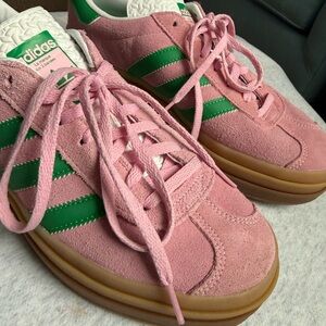 Adidas Suede Pink and Green Platform Trainers